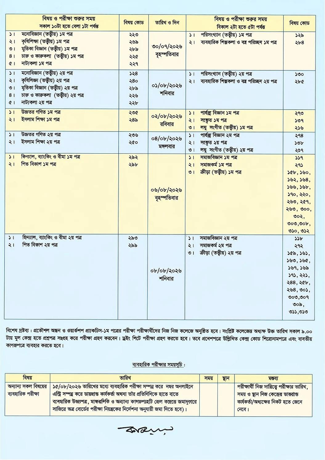 এইচএসসি পরীক্ষা ২০২৬ শুরু ২ জুলাই